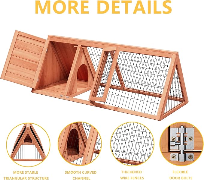 Chick Coop,Outdoor Portable Chicken Run Cage Wooden Triangle Quail Coop with Ventilating Wire Poultry Hutch for Small Animals (Natural Wood)