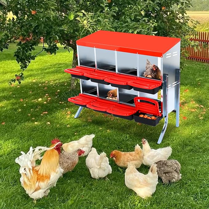 Chicken Nesting Box, 8 Hole 2 Layer Hen Nest Boxes with Legs, Roll Away Eggs Laying Boxes,Cleanable Pull Out Hen Roosting Boxes
