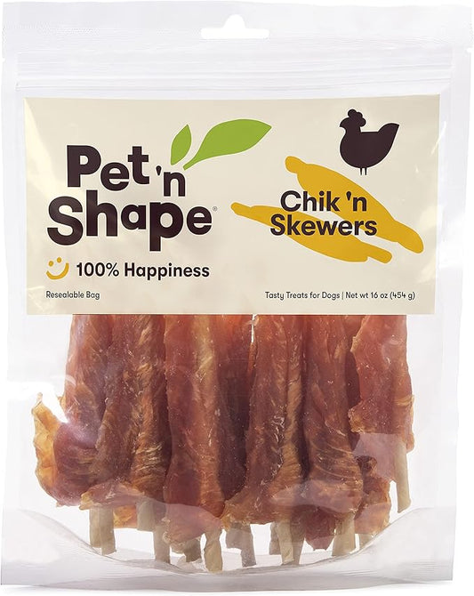 Pet 'n Shape Chik 'n Skewers - Chicken Wrapped Rawhide Chew Dog Treats - 1 Pound