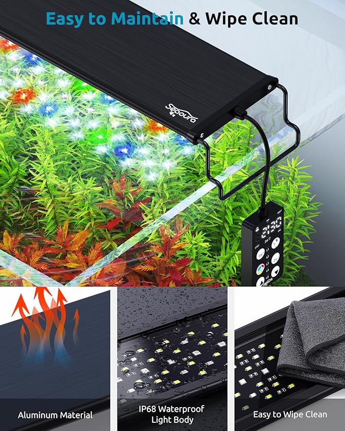Aquarium Light for Fish Tank, 24/7 Custom Timer, Power-Off Memory, 7-Row LED 24-30in Full Spectrum Fish Tank Lights, 8 Colors, 20 Brightness, Day&Night Cycle, Adjustable Mount for Freshwater