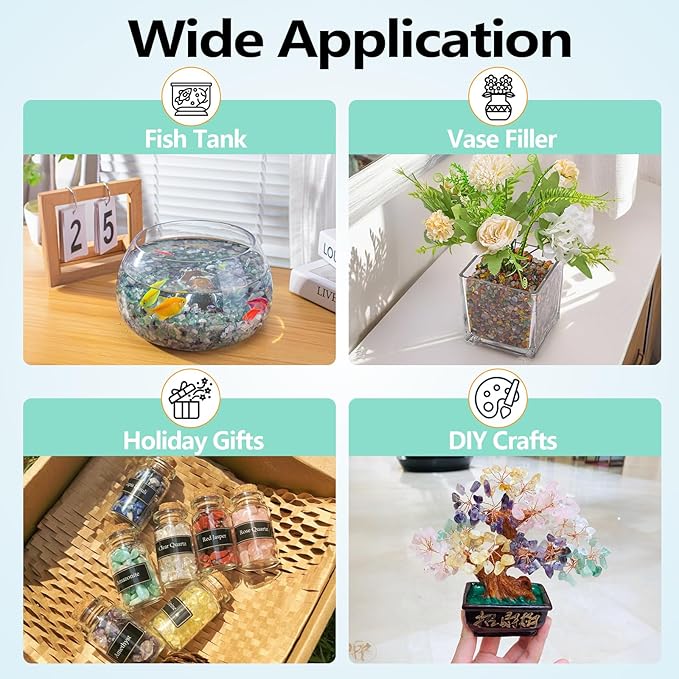 Colorful Agate Crystal Stones Crushed Quartz Chips Bulk 3 Lb, Natural Polished Tumbled Gemstones Gravel Rocks for Aquarium, Garden and Home Decoration