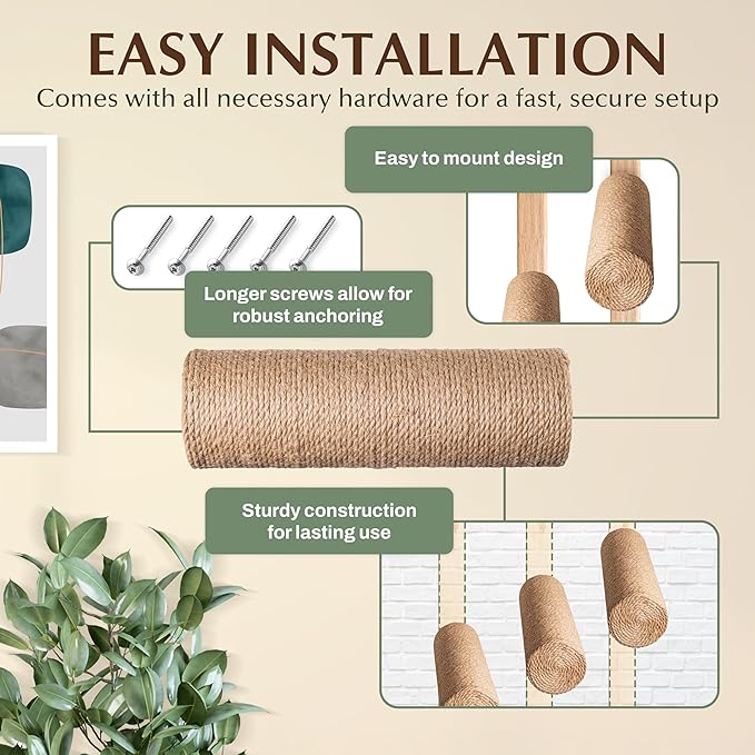 2-Pack Sisal Wall-Mounted Cat Climbing Wall Steps, Cat Wall Steps/Stairs with Sisal Scratching Surface, Wall Shelf Furniture for Climbing & Play for Kittens & Cats, Hidden Mounts