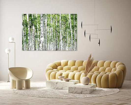 Nature Wall Art Prints - Ocean Forest Mountain Lake Canvas Landscapes - Small to Extra Large Living Room Bedroom Kitchen Bathroom Décor (Green Brich Trees, 16L" x 24W")