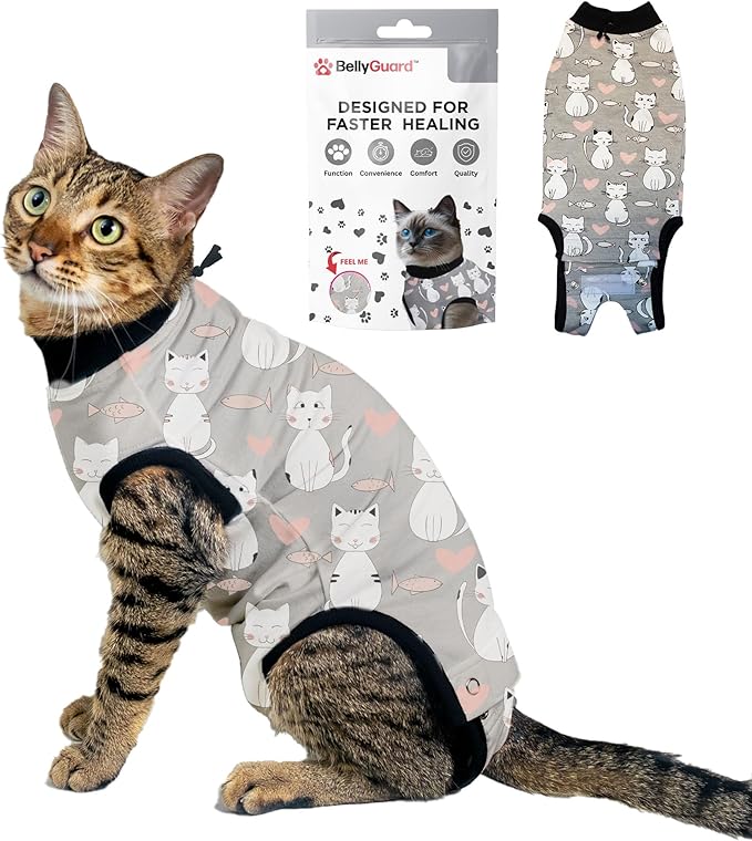 Bellyguard Cat Recovery Suit Female and Male, Comfy Onesie After Surgery, Kitten Clothes for Post-Op Care, Neuter and Spay Healing Outfits for Cats Only – Comfortable Kitten and Adult Cone Alternative