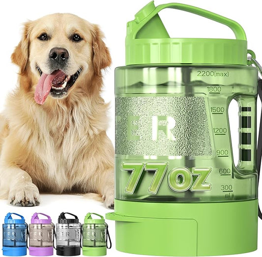 ortable Dog Travel Water Bottle, 77oz Large Portable Dog Water Bowl Dispenser, Leakproof Pet Drinking Bottle Dispenser for Hiking Camping Walking Travelling Beach Car Trips, No Spill, BPA Free,Green