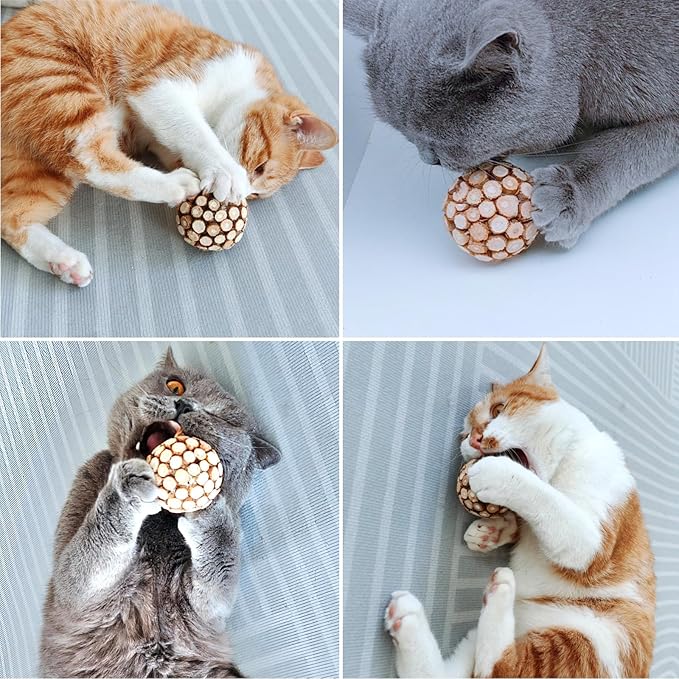 3PCS Cat Ball Toy,Silvervine Ball with Catnip Gall Fruit silvervine Sticks Powder Inside,Catnip Toys for Indoor Cats,Kitten Cleaning Teeth Cat Chew Toy