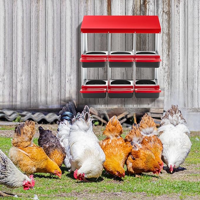 Chicken Nesting Box 2-Tier Galvanized Steel 6 Holes Nesting Boxes for Chickens Durable & Weather-Resistant Chicken Egg Laying Box Holds Up to 30 Hens with Removable Tray for Easy Cleaning