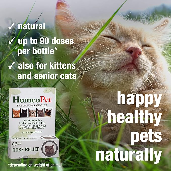 HomeoPet Feline Nose Relief, Safe and Natural Nasal and Sinus Supplement for Cats, 15 Milliliters