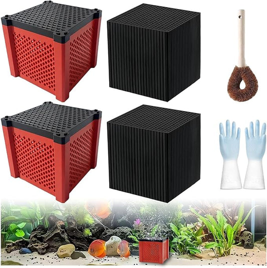 2 PCS 2026 New Pure Cube Water Trough Filter 2.0, Eco-Aquarium with Honeycomb Charcoal, Super Strong Filtration Activated Carbon Filter Media for Fish Tanks, Horse Troughs, Ponds & Livestock Tanks