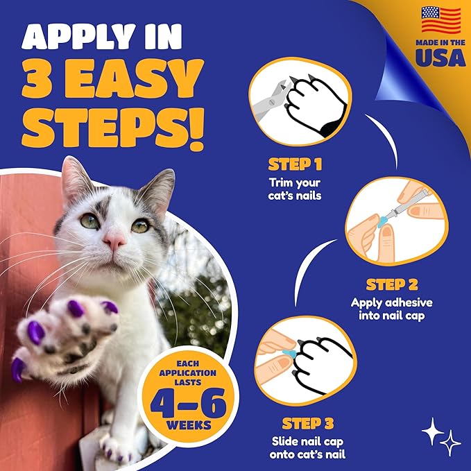Soft Claws Cat Nail Caps for Medium Cats – (40 Caps, Clear) - Made in USA - Veterinarian-Developed | Protects Furniture & Skin - Easy to Apply, Long-Lasting Anti-Scratch Soft Cat Claw Covers