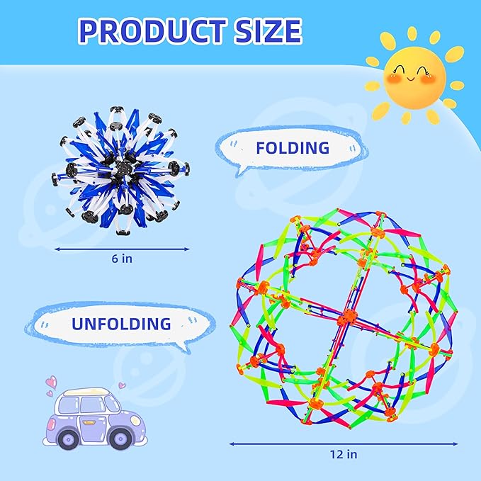 2Pcs Colorful Sphere Expandable Breathing Balls Fidget Toy-Great Anxiety Stress Reliever,Collapsible Expanding Magic Ball Toys for Kids & Adults Mindfulness Meditation Practices , Yoga -ADHD