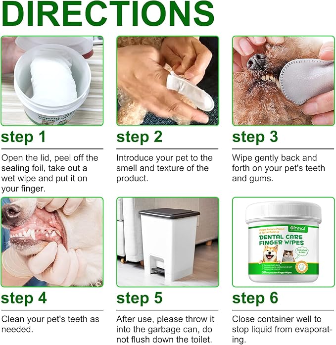 ALIVO Dental Teeth Cleaning Wipes for Dogs & Cats, Remove Bad Breath by Removing No-Rinse Dog Finger Toothbrush, Disposable Gentle Cleaning Pet Dental Care Wipes, 50pc