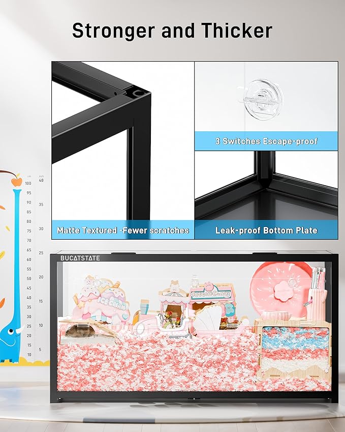 BUCATSTATE Hamster Cage 3.0: Large Metal Rat Cage Stackable with Top Access Easy Assemble 39.3L x 19.7W x 20.4H Inches Dwarf Syrian Hamster Tank for Gerbil Mouse (5.4 ft², Black)