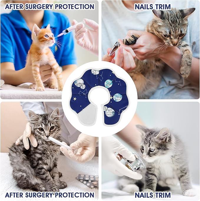 Cobee Soft Cat Cone Collar, Protective Cute Small Cat Recovery Collar Adjustable Fasteners Collars for Kittens Cats E-Collars After Surgery Wound Healing, Fit 6.3"-9" Neck Circumference(Constellation)
