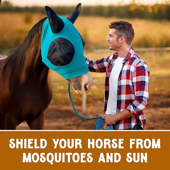 Horse Fly Mask - Durable Equine Fly Mask with Full Coverage for Eye & Ear - Stretchable, UV & Sun Protection Flymask for Horses, Ponies & Mini Horses - Horse Face Cover for Pasture & Trail - Gray