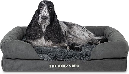 The Dog’s Bed, Medium Grey Faux Fur 30x23.5, Memory Foam, Pain Relief: Arthritis, Hip & Elbow Dysplasia, Post Surgery, Lameness, Supportive, Calming, Washable Cover, Veterinary Approved