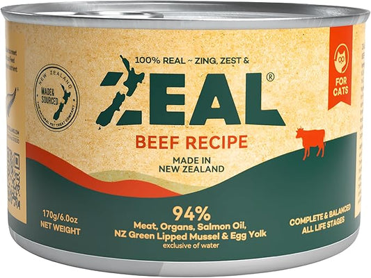 ZEAL New Zealand Wet Cat Food – High Protein, Grain-Free with Superfoods (Beef, 6oz Can, 12-Pack)