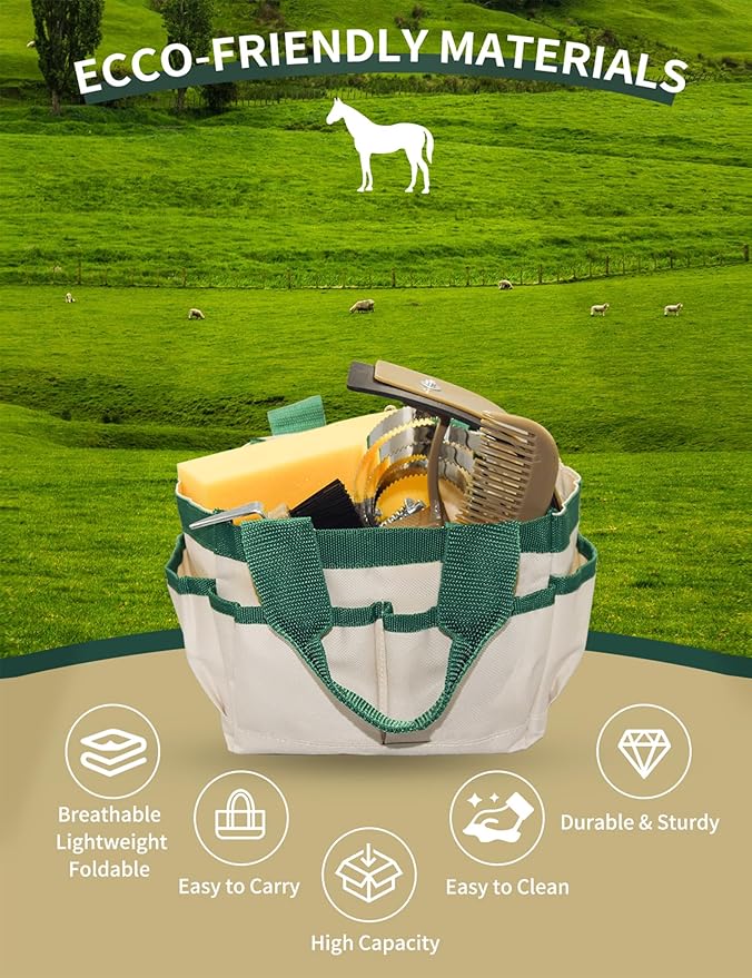 9 Pieces Horse Grooming Kit, Tack Room Supplies Set with Tote Bag, Horse Brush Set for Effective Cleaning and Bathing, Professional Equine Coat Care Kit for Horse Riders Beginner