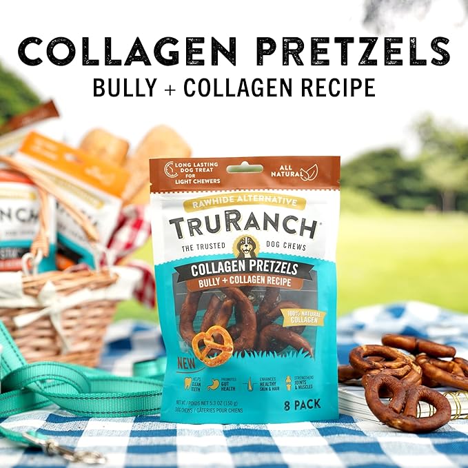 Collagen Pretzels, Bully - Collagen Dog Treats - Dog Pretzel Treats - Long Lasting Healthy Joint Support - Rawhide Alternative - Skin & Coat Health, Value Pack, 3 Bags, 24 Count