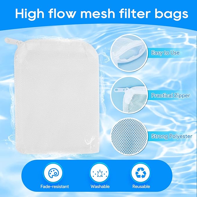 Aquarium Filter Media Bags for Aquarium with Zipper, Fine Mesh Bag Reusable Strong Polyester for Activated Carbon, Bio Filter Balls, Ceramic Rings, Filter Stones, White 10PCS 3.93" x 5.9"
