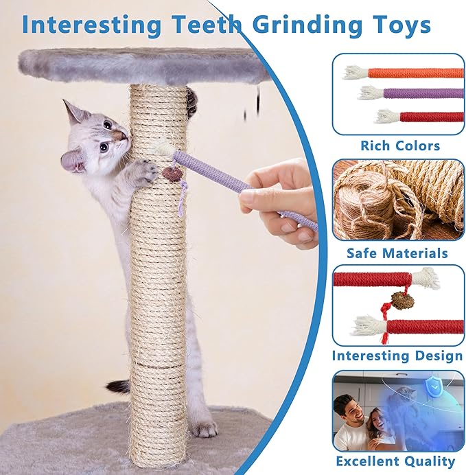 3pcs Safe Cat Rope Toy,Teeth Clean Toy for Cat, Cat Chew Toys for Indoor Cat,Kitten Interactive Toys