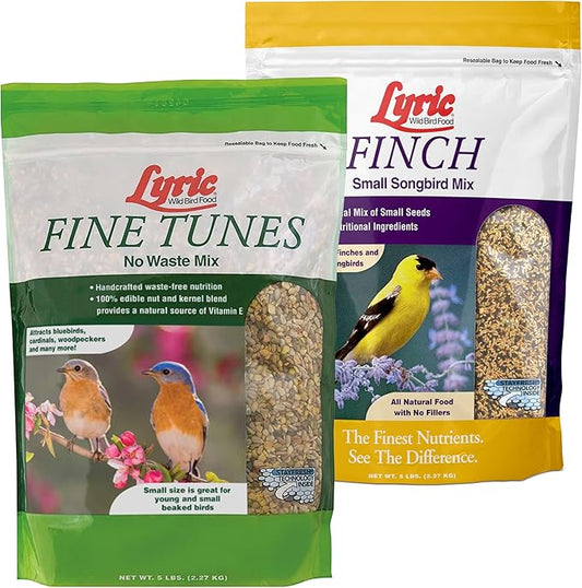 Lyric Fine Tunes No Waste Bird Seed 5 lb. Bag and Lyric Finch Small Songbird Wild Bird Food 5 lb. Bag for Outdoor Bird Feeders