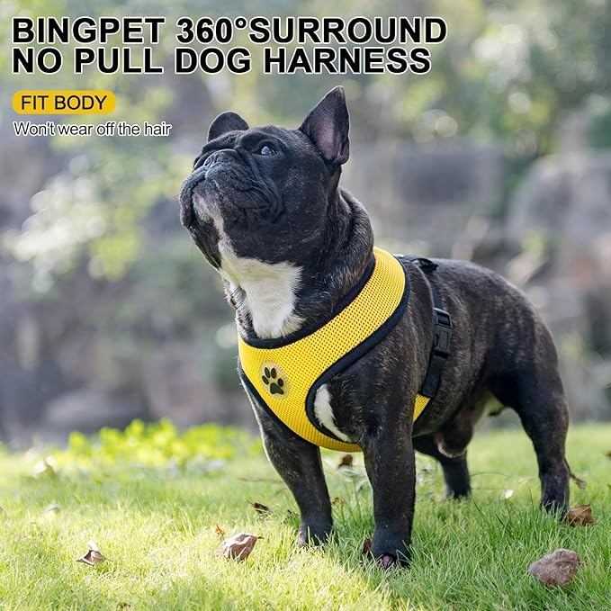 BINGPET No Pull Dog Harness,Soft Mesh Breathable All Weather Vest Harness,Safety Protection Design Durable Adjustable Step-in Easy Walk Dog Harness for Small Medium Large Dogs(Yellow,XL)