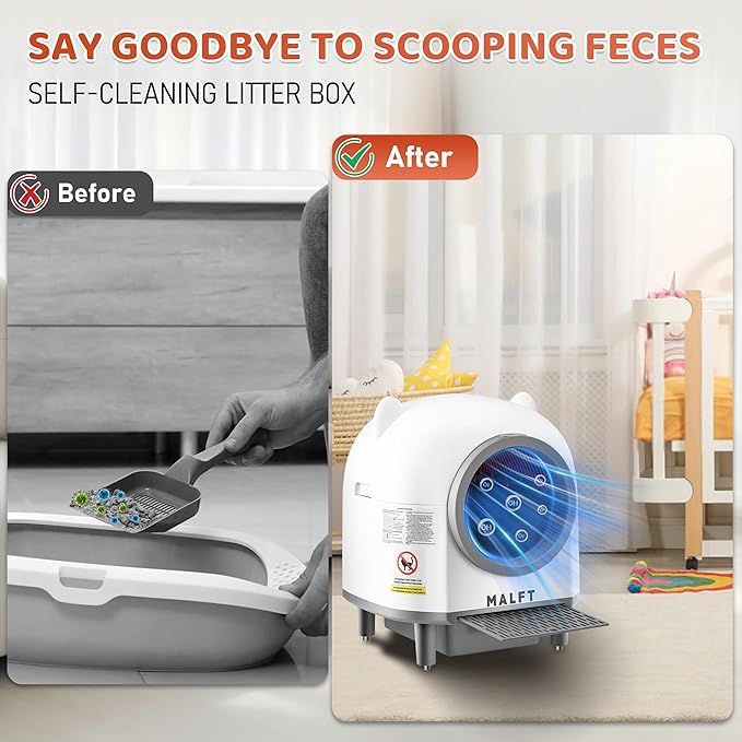 Automatic Cat Litter Box 90L –Self-Cleaning Cat Litter Box, Smart APP Monitoring, Safety Sensors, Low-Noise Cleaning, Large Capacity for Multiple Cats (Includes Mat & Waste Bags)