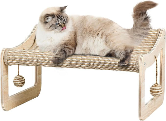 Sisal Cat Scratcher Bed for Indoor Cats Hammock for Scratching Pad, 2 in 1 Elevated Cat Sisal Chair with 2 Toys Ball for Scratcher Lounge,Kitty Bench,Dog Bed,Natural Lounger Chair