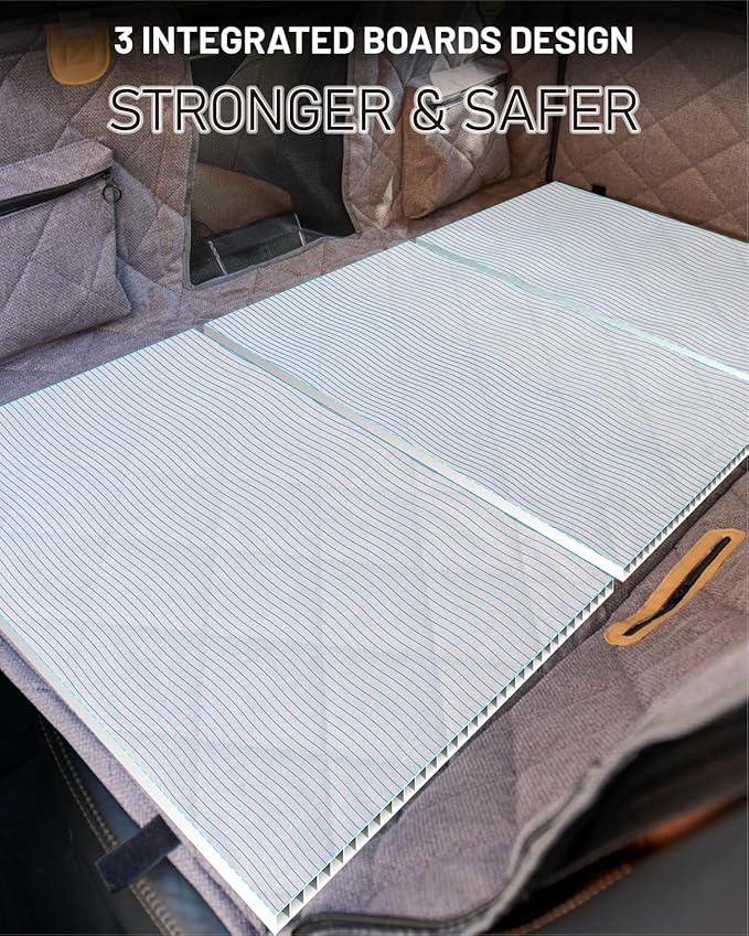 Back Seat Extender for Dog, Waterproof Dog Car Seat Cover for Back Seat, Hard Bottom Car Seat Cover, Large-Space Hammock for Car Truck SUV, Pet Seat Cover Holds 450lbs(Grey)