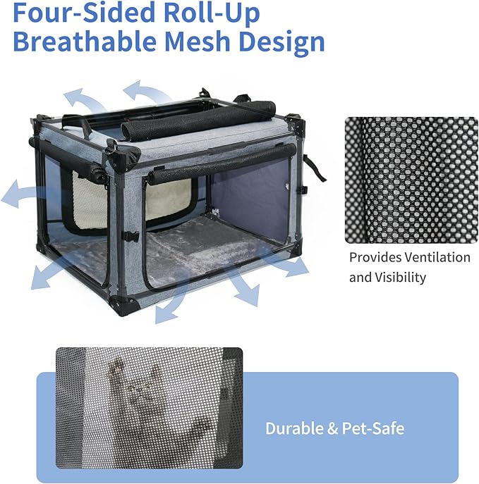 NEZUC Soft Collapsible Dog Crate - 24 Inch Portable Soft Sided Travel Dog Crates for Small Dogs, 4-Door Foldable Dog Carrier, Pet Kennel Indoor & Outdoor (Gray, 24.0" L x 17.0" W x 17.0" H)
