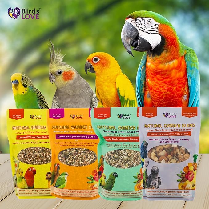 Birds LOVE All Natural Garden Blend Bird Food for Medium Birds - Cockatiels, Green Cheek Conures, Ringneck Parakeets and Small Quakers 2lb