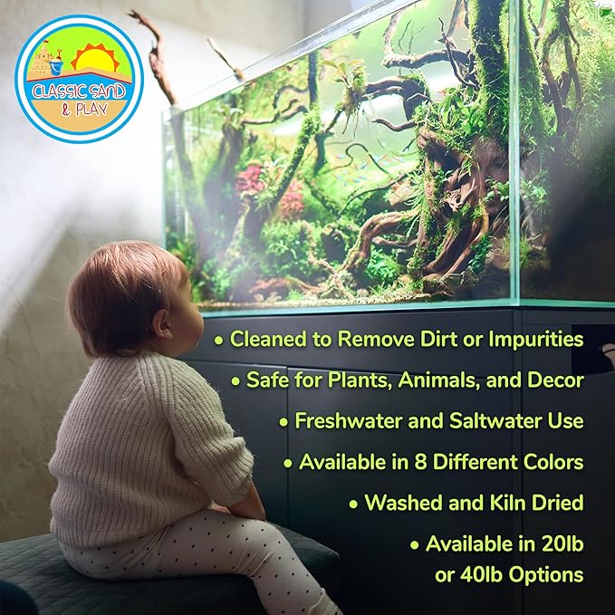 CLASSIC SAND & PLAY Natural Aquarium Sand for Freshwater and Saltwater Tanks, 20 lb. Bag, Improves Filter Life and Filtration Process, Pre-Washed Fine Sand, Orange