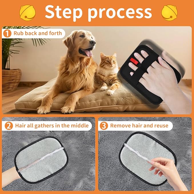2 Pcs Pet Hair Removal Gloves, Reusable Electrostatic Grooming Mitt, Washable & Eco-Friendly Fur Remover for Dogs & Cats, Versatile for Furniture, Bedding, Clothes, and Car Seats