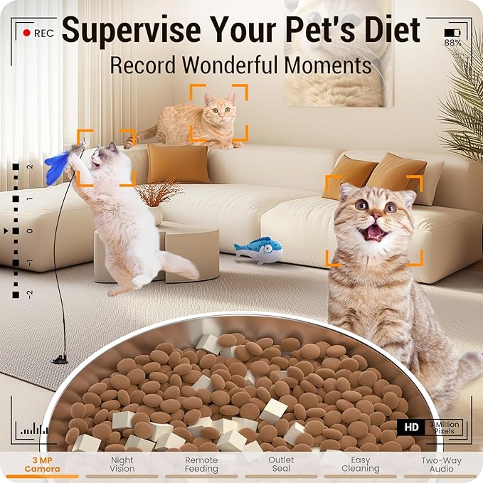 Automatic Cat Feeder with 2K HD Camera: 5G WiFi Automatic Dog Feeder with Sealed Outlet,Cat Food Dispenser with Freshness for Multiple Pets,Detachable for Easy Clean-21 Cup (5L Food Storage)