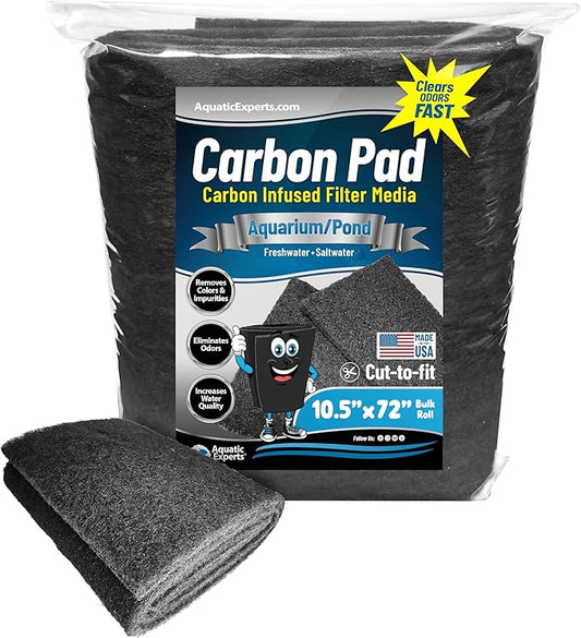 Aquarium Carbon Pad - Cut to Fit Carbon Infused Filter Pad Media for Crystal Clear Fish Tank and Ponds (10.5 Inch Width, 72 Inch Long)