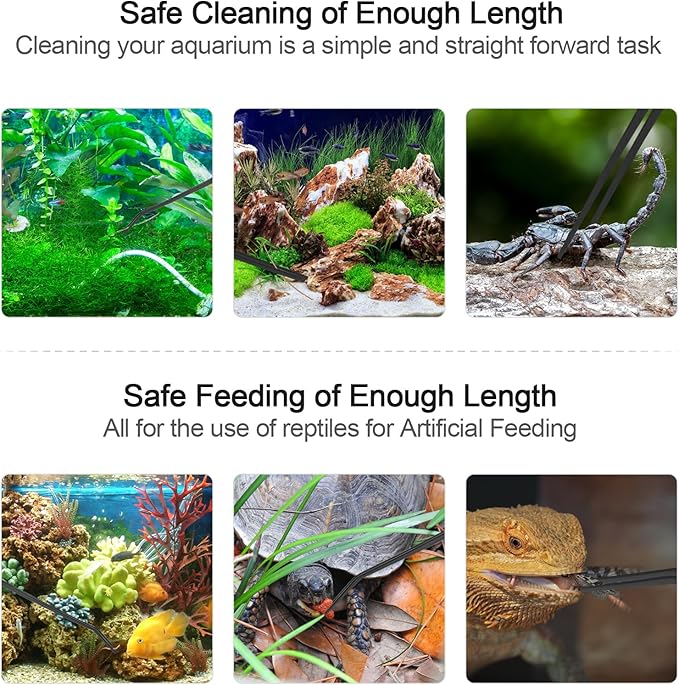 Aquarium Tweezers Extra Long 15 inches Feed Tong Clamps - FEITA Straight and Curved Stainless Steel 38cm Tweezers Set for Fish Tank Plants Aquascape Tools & Reptile Feeding Tongs - Black 2Pcs