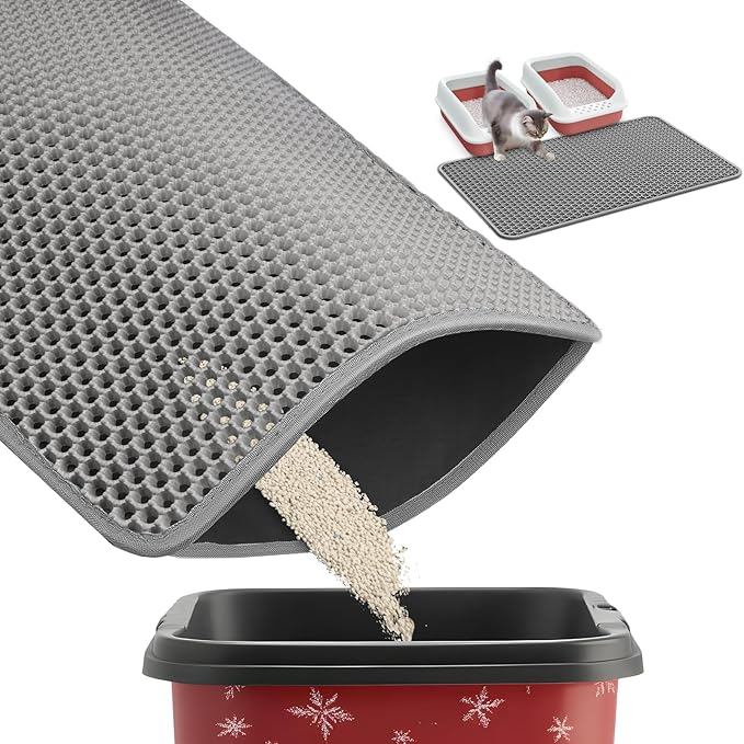 35" x 30" Cat Litter Mat - Ultra-Large Litter Box Mat with Double Layers, Urine-Proof and Non-Slip Litter Trapping Mat, Easy to Clean Kitty Litter Mats for Floor, Scatter Control, Grey