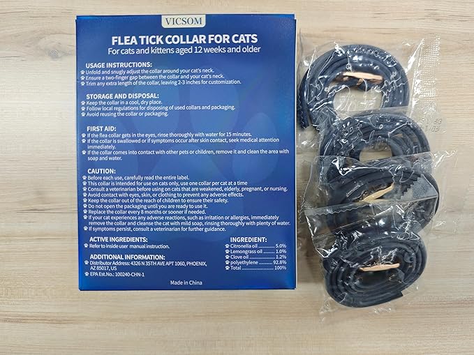 4 Pack Flea and Tick Collar for Cats, 32 Months Treatment, Waterproof Adjustable Kitten Flea Collar, Flea Prevention, Black