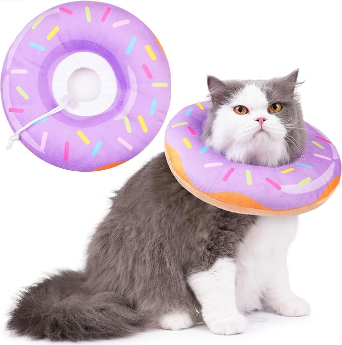 Cat Cone Collar Soft, Cat Recovery Collar for Wound Healing Cute Donut Adjustable Kittens Cones to Stop Licking Comfortable Lightweight Neck Elizabethan Collars for Cats Kittens After Surgery