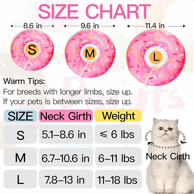 Cat Cone Collar Soft, Cute Cat Donut Collar After Surgery, Adjustable Kitten Recovery Cones to Stop Licking, Lightweight Neck Elizabethan Collars for Cats Kittens (Pink, Medium)