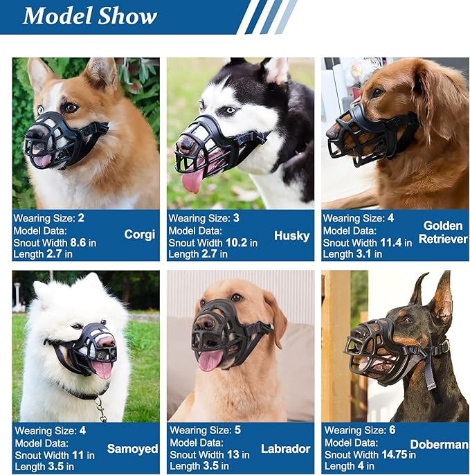 BARKLESS Dog Muzzle, Basket Muzzle Anti Biting Chewing, Sturdy Lightweight Cage Mouth Cover for Small Medium Large Sized Dogs, Allows Panting Drinking, Suitable for Grooming Trimming Training