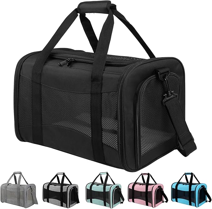 Carriers Soft-Sided Pet Carrier for Cats Dogs Under 15 lbs,TSA Airline Approved with 4 Ventilated Windows(Medium,Black)