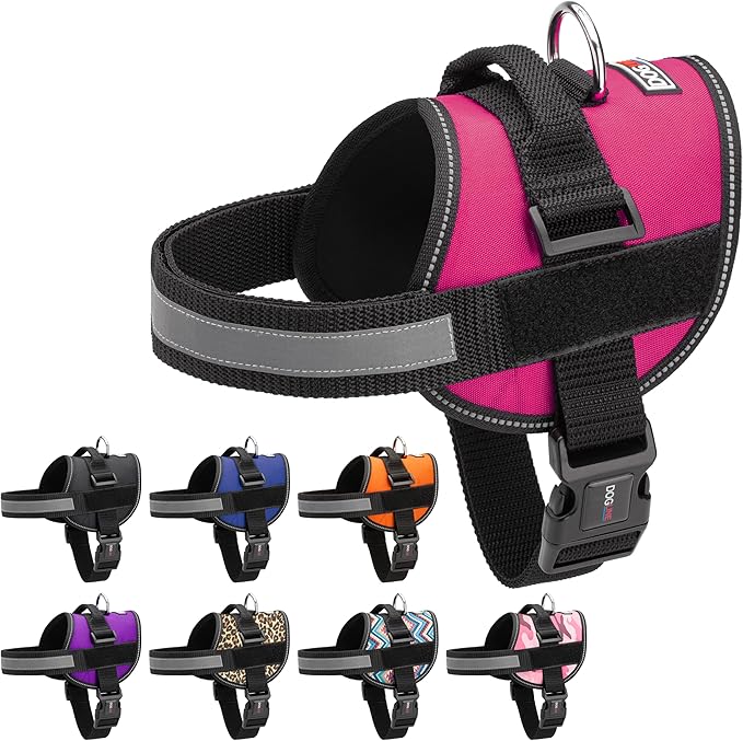 Dogline Dog Harness, Reflective No-Pull Adjustable Vest with Handle, Breathable No-Choke Harness for Small, Medium or Large Dogs Room for Patches Girth 27 to 34 in Pink