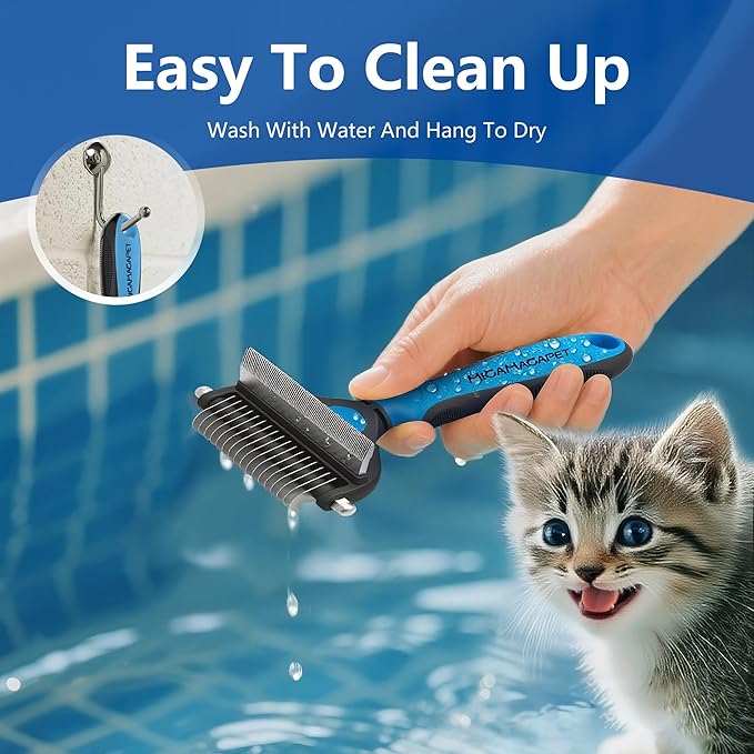 2-in-1 Shedding Brush and Detangling Comb Combo,Small Dog Stripping Brush, Dog and Cat Grooming Comb, 17 Stainless Steel Teeth Remove Tangled Hair, Pet Grooming Tools-Small