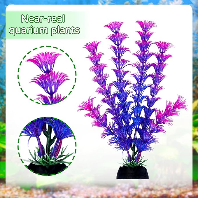 Fish Tank Accessories Aquarium Decorations Plants, 9pcs Colorful Fish Tank Artificial Plants and Cave Rock Decor Set, Aquarium Decor Plastic Plants