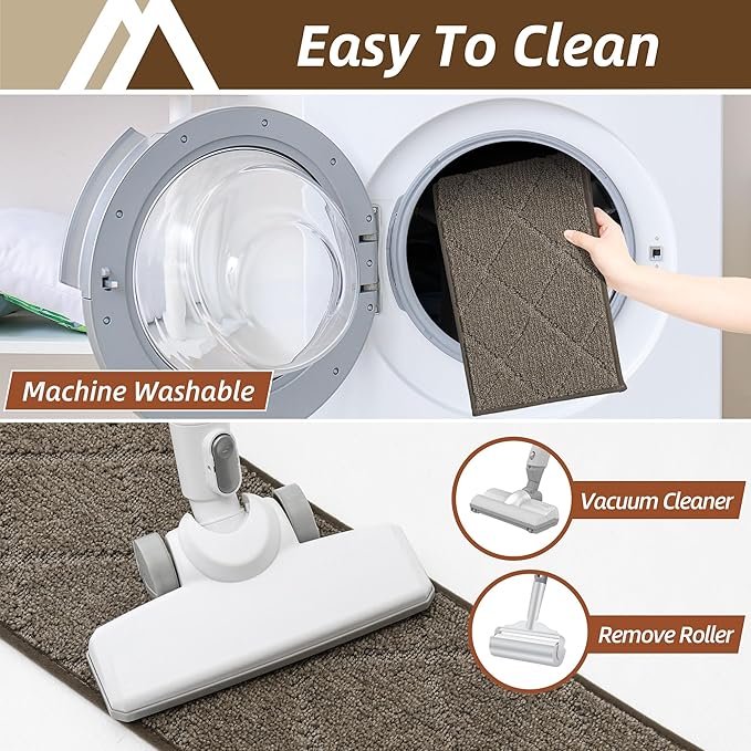 COSY HOMEER Stair Treads for Wooden Steps 9"x28" Washable Indoor Carpet Stair Treads Non Slip Soft Polyester Stair Carpet Tread Reusable Stair Runner Rugs for Kids, Elders,Pets,Light Brown,7pcs