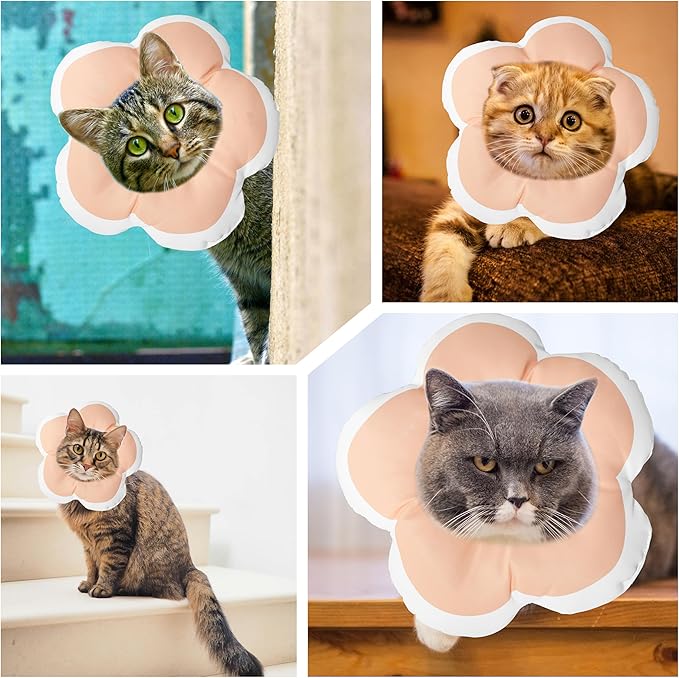 Cat Cone Collar Soft, Waterproof Cats Cones to Stop Licking After Surgery, Adjustable Soft Elizabeth Cats Collars for Wound Healing, Flower Shape Cat Recovery Collar (Pastel Orange, X-Small)