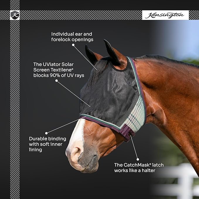 Kensington 90% UV Fly Mask CatchMask UViator - Without Ears & Forelock Freedom Web Trim Size: Medium Color: 165 - Merlot