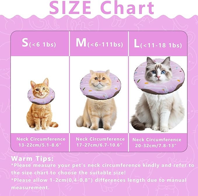 Cat Cone Collar Soft, Adjustable Cat Recovery Collar Kitten Cones to Stop Licking, Cute Donut Collar After Surgery, Cats Neck Pillow Cone Elizabethan Cones of Shame (Waterproof Purple, Medium)